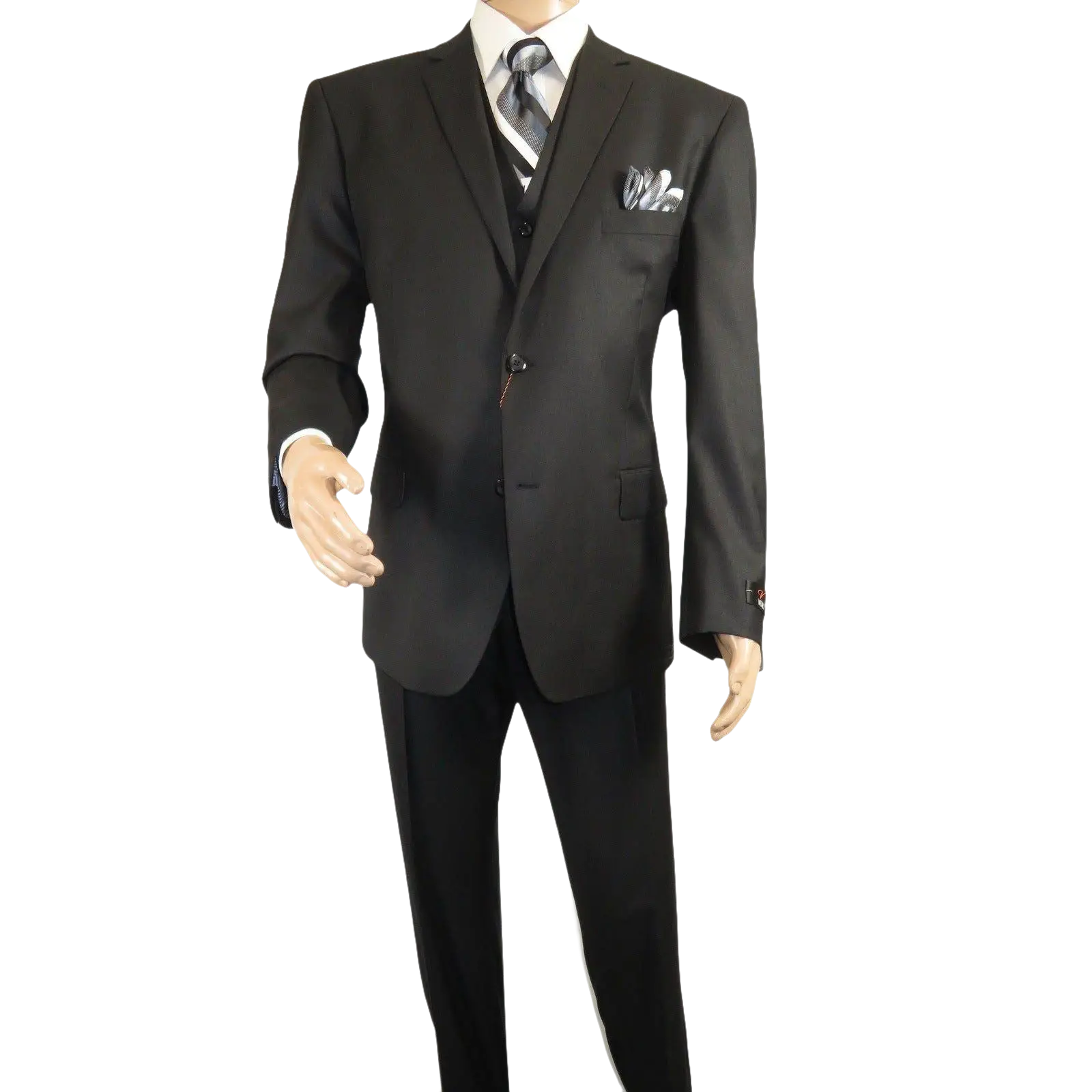 Mens Three Piece Suit Vested VITALI Soft Fabric With Sheen M3090 Black - J.Valintin Men's Wear Legend - 93569