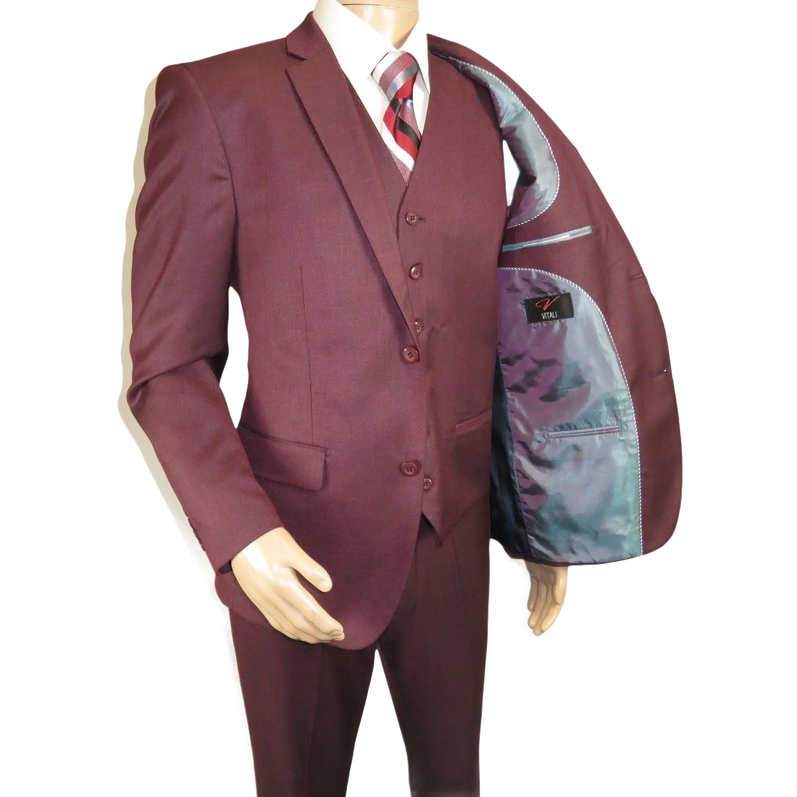 Mens Three Piece Suit Vested VITALI Soft Fabric With Sheen M3090 Burgundy 3Piece - J.Valintin Men's Wear Legend - 93633