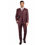 Mens Three Piece Suit Vested VITALI Soft Fabric With Sheen M3090 Burgundy 3Piece