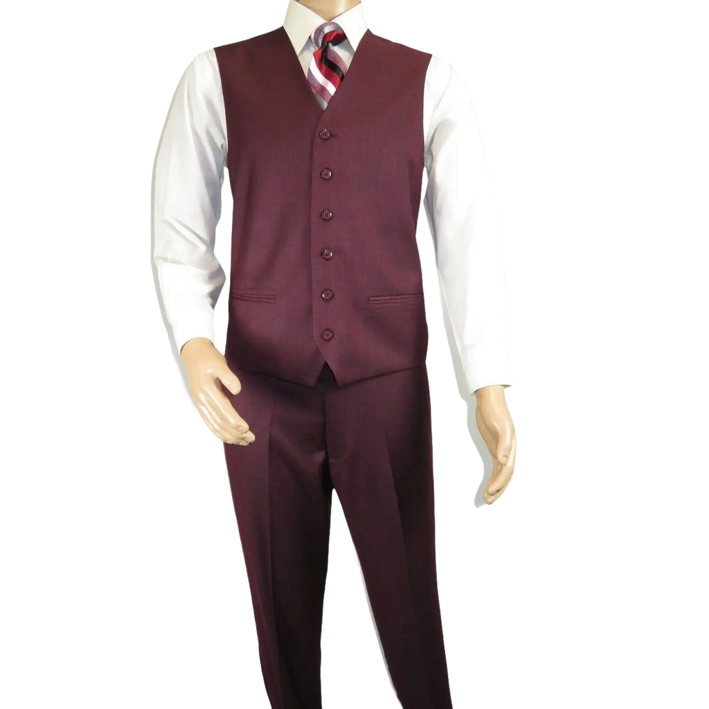 Mens Three Piece Suit Vested VITALI Soft Fabric With Sheen M3090 Burgundy 3Piece - J.Valintin Men's Wear Legend - 93633