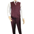 Mens Three Piece Suit Vested VITALI Soft Fabric With Sheen M3090 Burgundy 3Piece - J.Valintin Men's Wear Legend - 93633