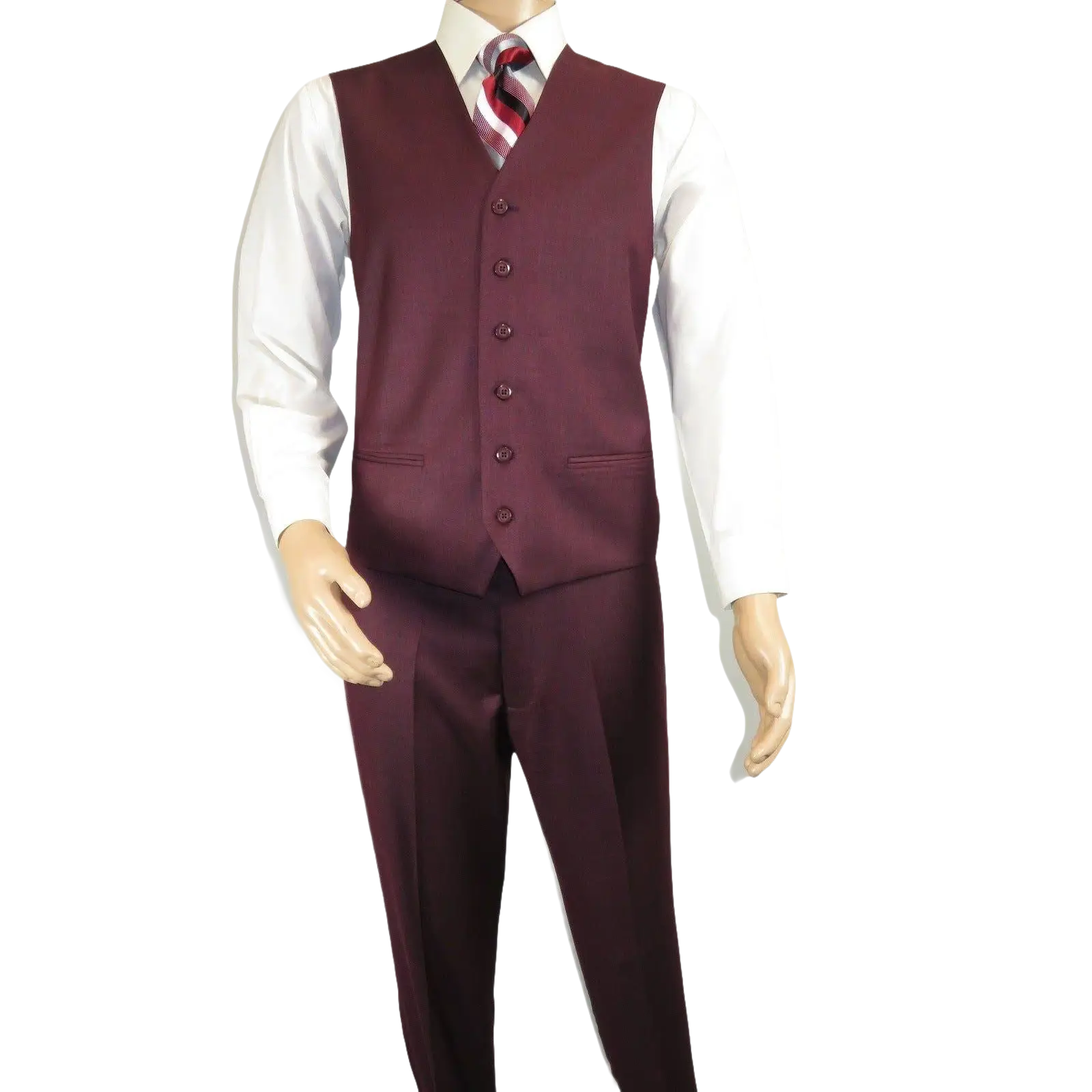 Mens Three Piece Suit Vested VITALI Soft Fabric With Sheen M3090 Burgundy 3Piece - J.Valintin Men's Wear Legend - 93633
