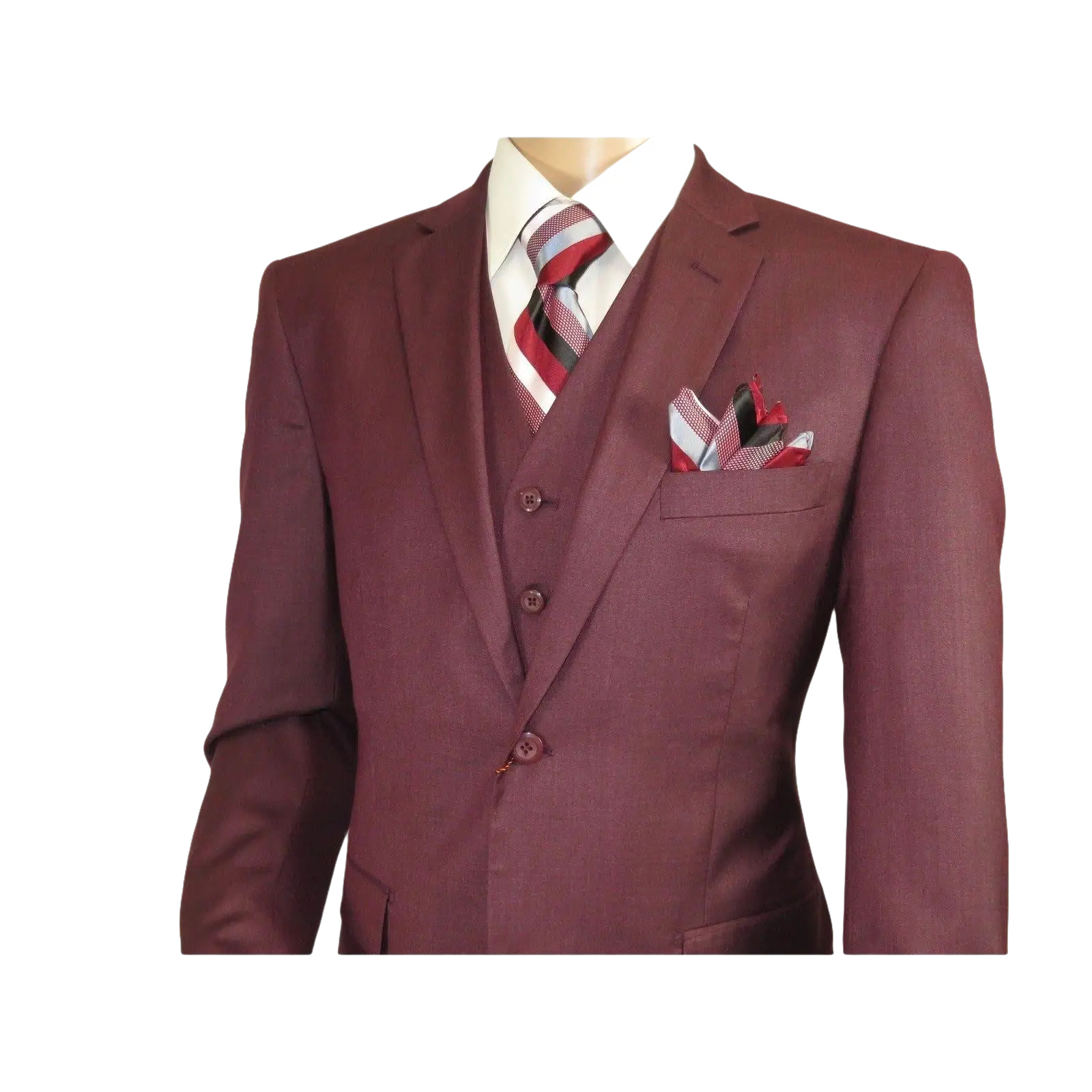 Mens Three Piece Suit Vested VITALI Soft Fabric With Sheen M3090 Burgundy 3Piece - J.Valintin Men's Wear Legend - 93633