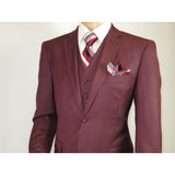 Mens Three Piece Suit Vested VITALI Soft Fabric With Sheen M3090 Burgundy 3Piece - J.Valintin Men's Wear Legend - 93633