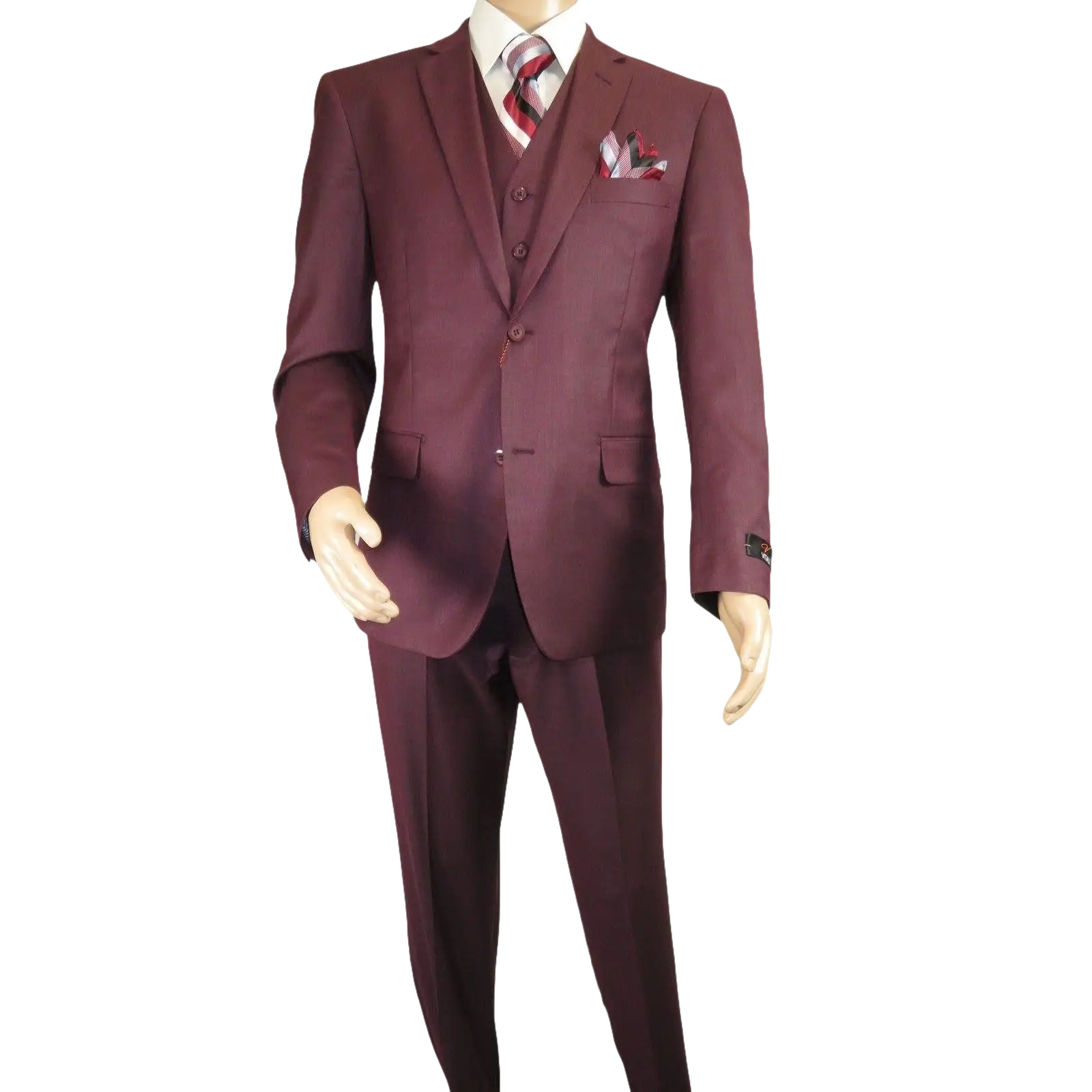 Mens Three Piece Suit Vested VITALI Soft Fabric With Sheen M3090 Burgundy 3Piece - J.Valintin Men's Wear Legend - 93633