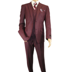 Mens Three Piece Suit Vested VITALI Soft Fabric With Sheen M3090 Burgundy 3Piece - J.Valintin Men's Wear Legend - 93633
