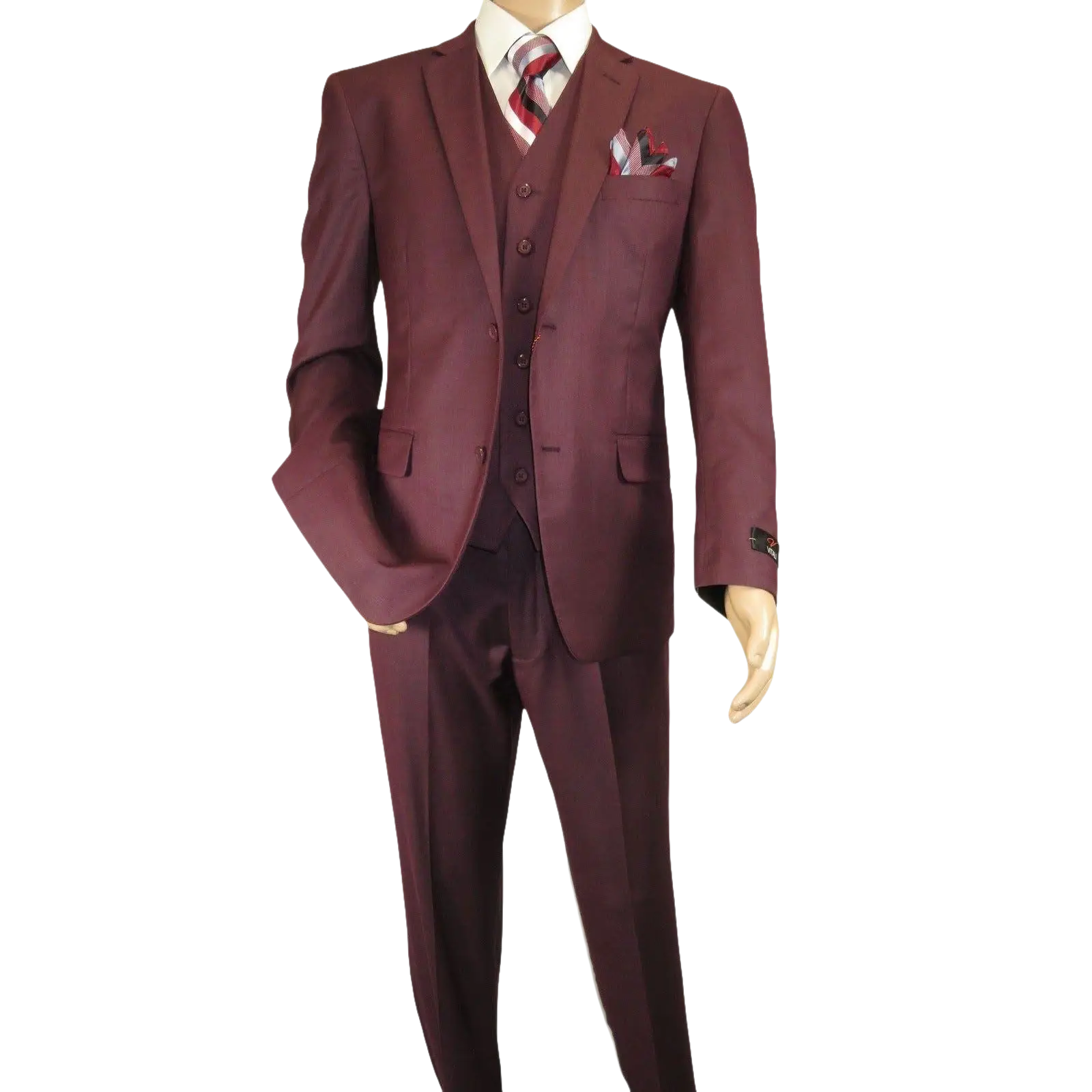 Mens Three Piece Suit Vested VITALI Soft Fabric With Sheen M3090 Burgundy 3Piece - J.Valintin Men's Wear Legend - 93633