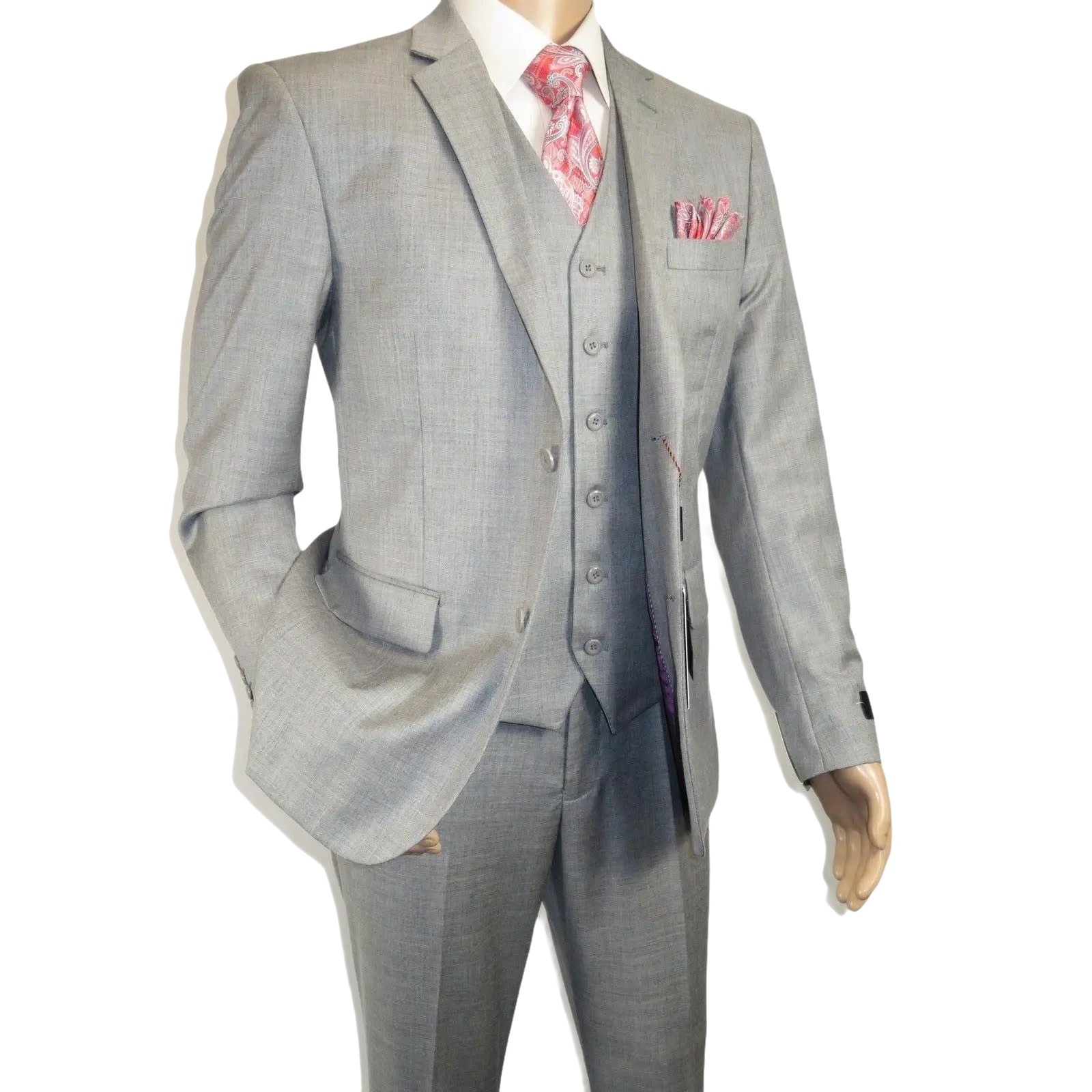 Mens Three Piece Suit Vested VITALI Soft Fabric With Sheen M3090 Stone Gray 3pc - J.Valintin Men's Wear Legend - 93610