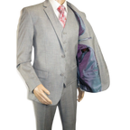 Mens Three Piece Suit Vested VITALI Soft Fabric With Sheen M3090 Stone Gray 3pc - J.Valintin Men's Wear Legend - 93610