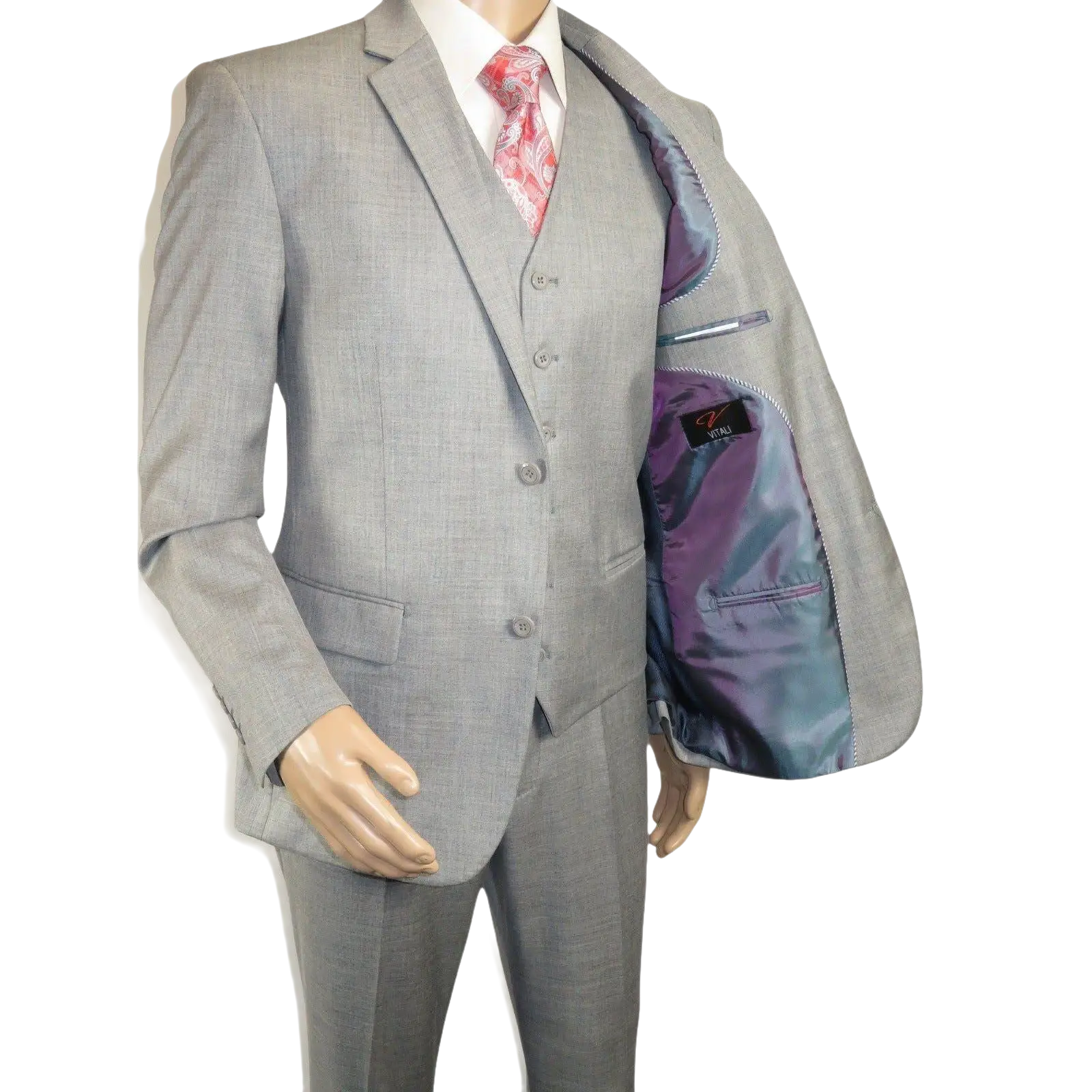 Mens Three Piece Suit Vested VITALI Soft Fabric With Sheen M3090 Stone Gray 3pc - J.Valintin Men's Wear Legend - 93610