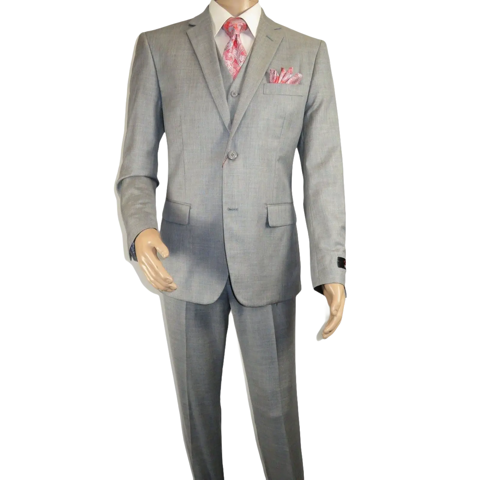 Mens Three Piece Suit Vested VITALI Soft Fabric With Sheen M3090 Stone Gray 3pc - J.Valintin Men's Wear Legend - 93610