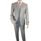 Mens Three Piece Suit Vested VITALI Soft Fabric With Sheen M3090 Stone Gray 3pc - J.Valintin Men's Wear Legend - 93610