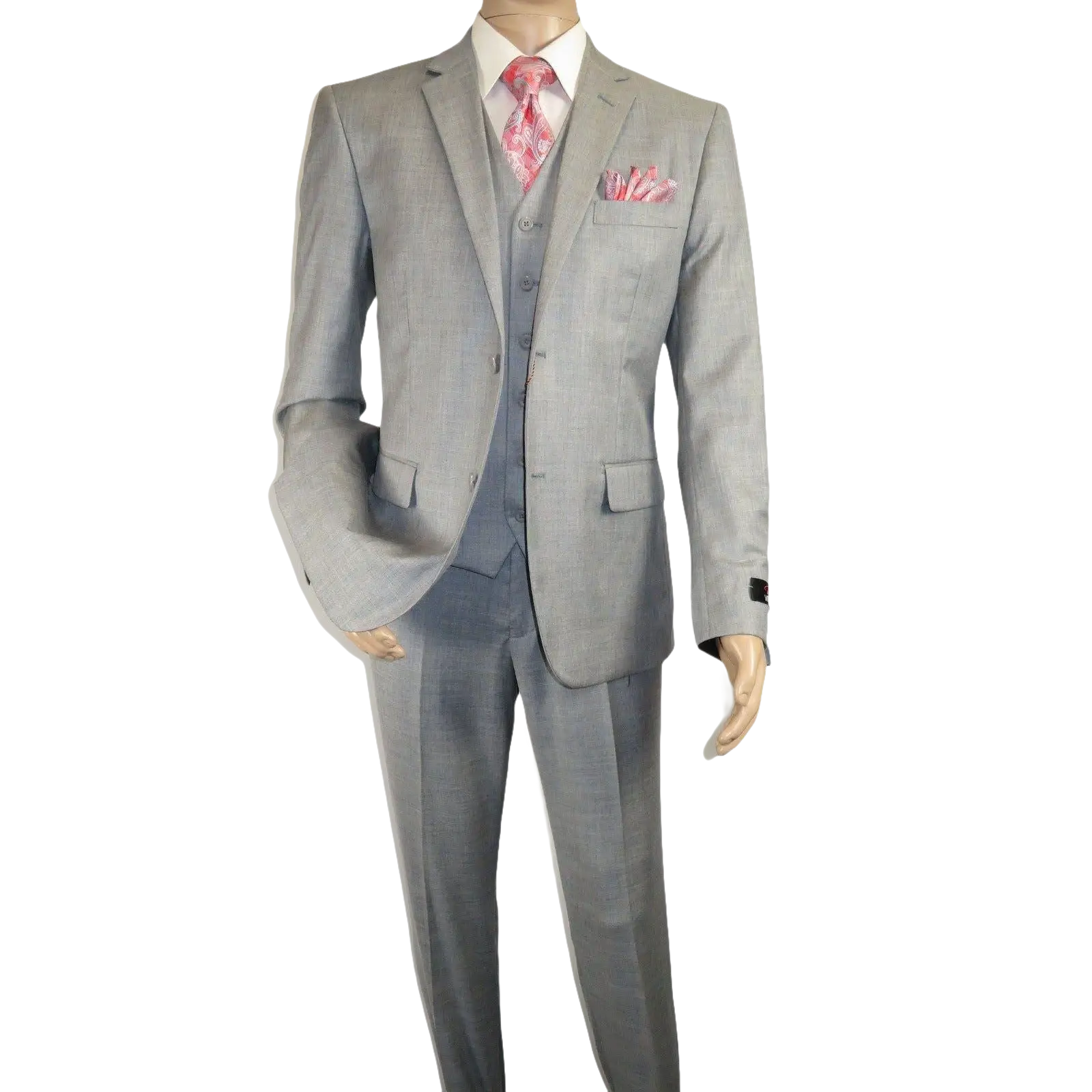 Mens Three Piece Suit Vested VITALI Soft Fabric With Sheen M3090 Stone Gray 3pc - J.Valintin Men's Wear Legend - 93610