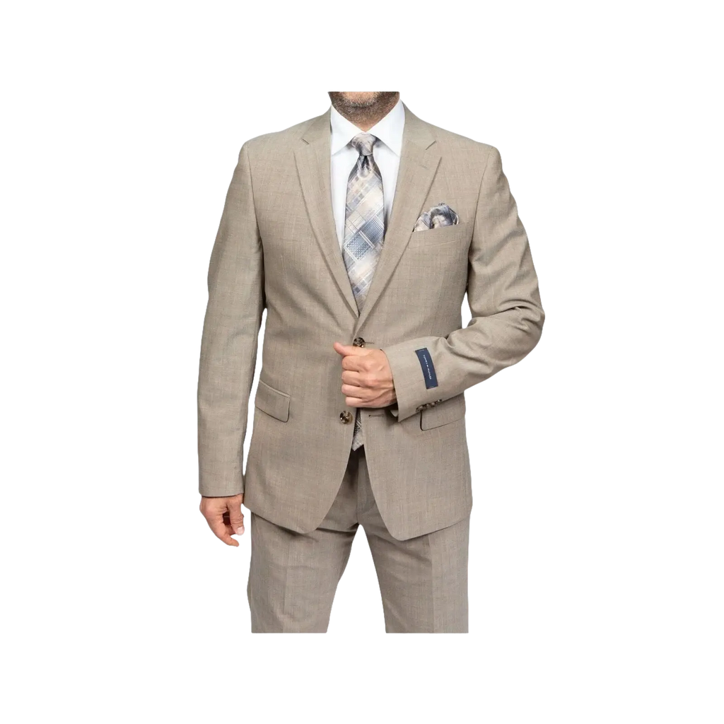 Mens TOMMY HILFIGER Suit Wool Blend 2 Button Side Vent Shark Texture 0106 Tan - J.Valintin Men's Wear Legend - 18253