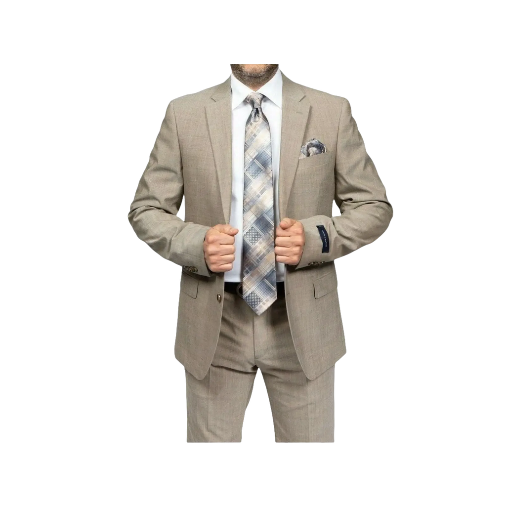 Mens TOMMY HILFIGER Suit Wool Blend 2 Button Side Vent Shark Texture 0106 Tan - J.Valintin Men's Wear Legend - 18253