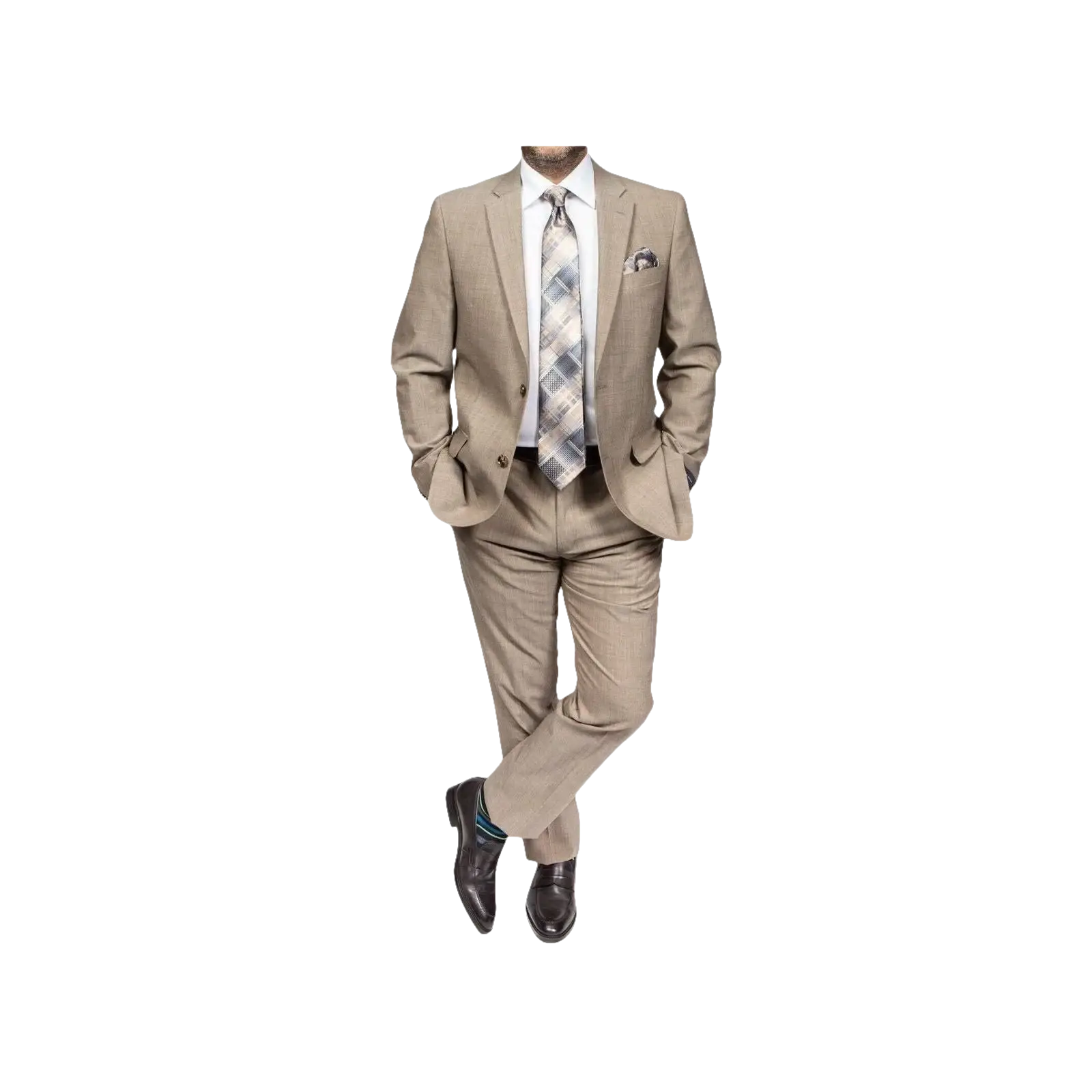 Mens TOMMY HILFIGER Suit Wool Blend 2 Button Side Vent Shark Texture 0106 Tan - J.Valintin Men's Wear Legend - 18253