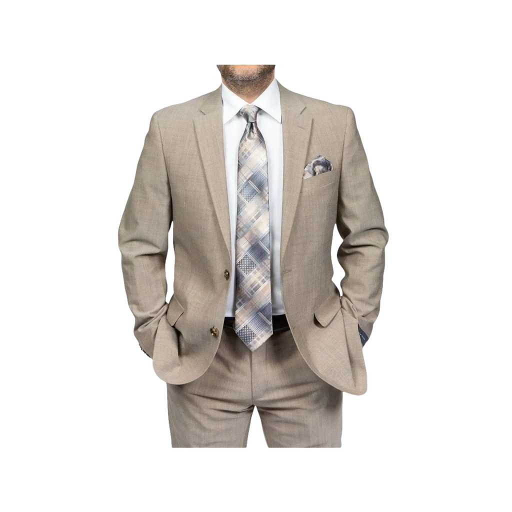 Mens TOMMY HILFIGER Suit Wool Blend 2 Button Side Vent Shark Texture 0106 Tan - J.Valintin Men's Wear Legend - 18253