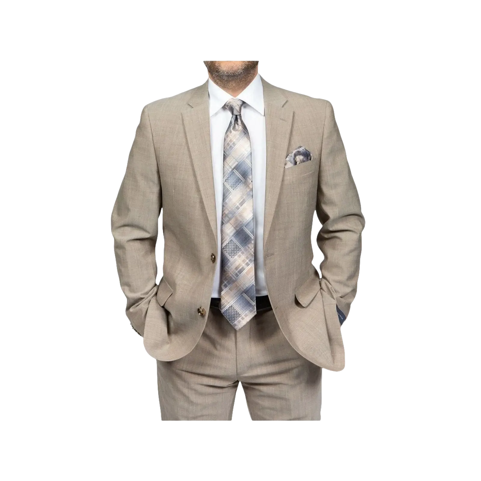 Mens TOMMY HILFIGER Suit Wool Blend 2 Button Side Vent Shark Texture 0106 Tan - J.Valintin Men's Wear Legend - 18253