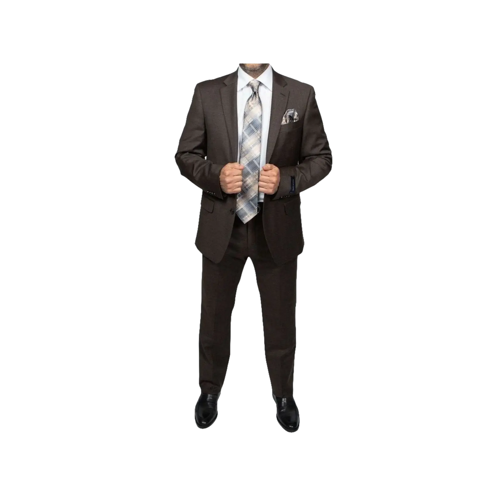 Mens TOMMY HILFIGER Suit Wool Blend 2 Button Side Vent Shark Texture 0132 Brown - J.Valintin Men's Wear Legend - 18266