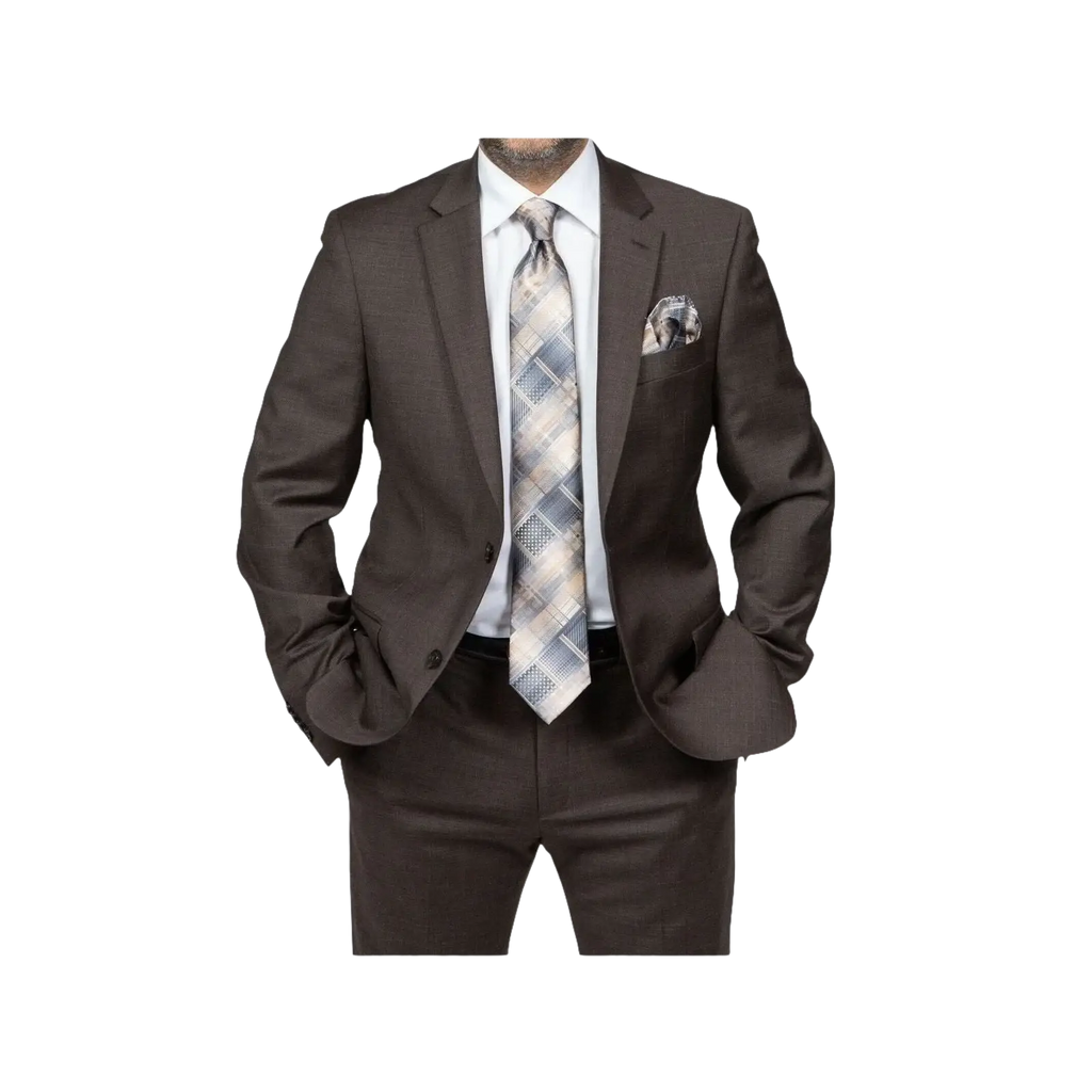 Mens TOMMY HILFIGER Suit Wool Blend 2 Button Side Vent Shark Texture 0132 Brown - J.Valintin Men's Wear Legend - 18266
