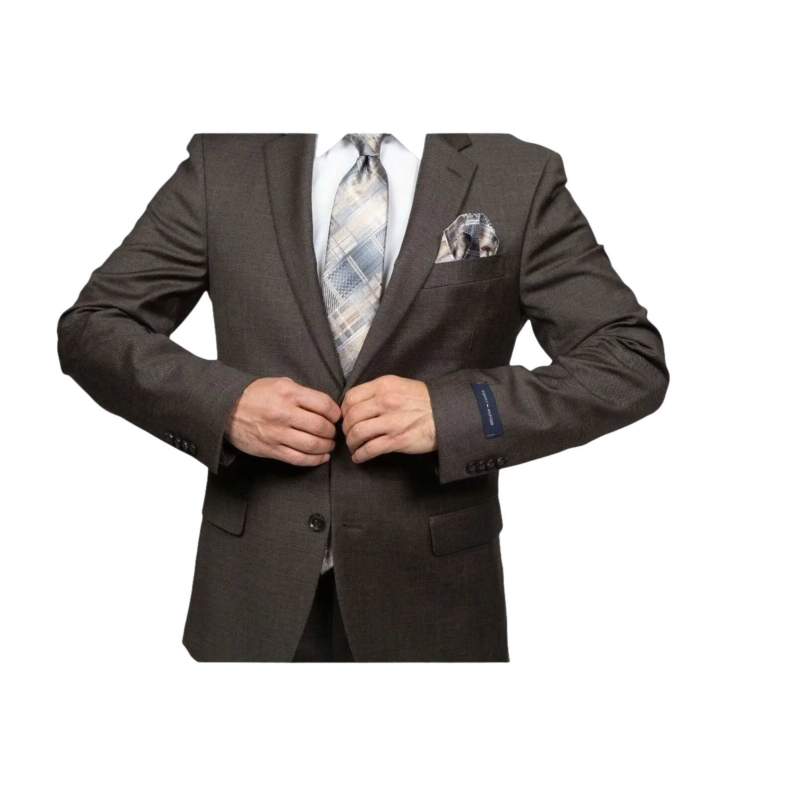 Mens TOMMY HILFIGER Suit Wool Blend 2 Button Side Vent Shark Texture 0132 Brown - J.Valintin Men's Wear Legend - 18266