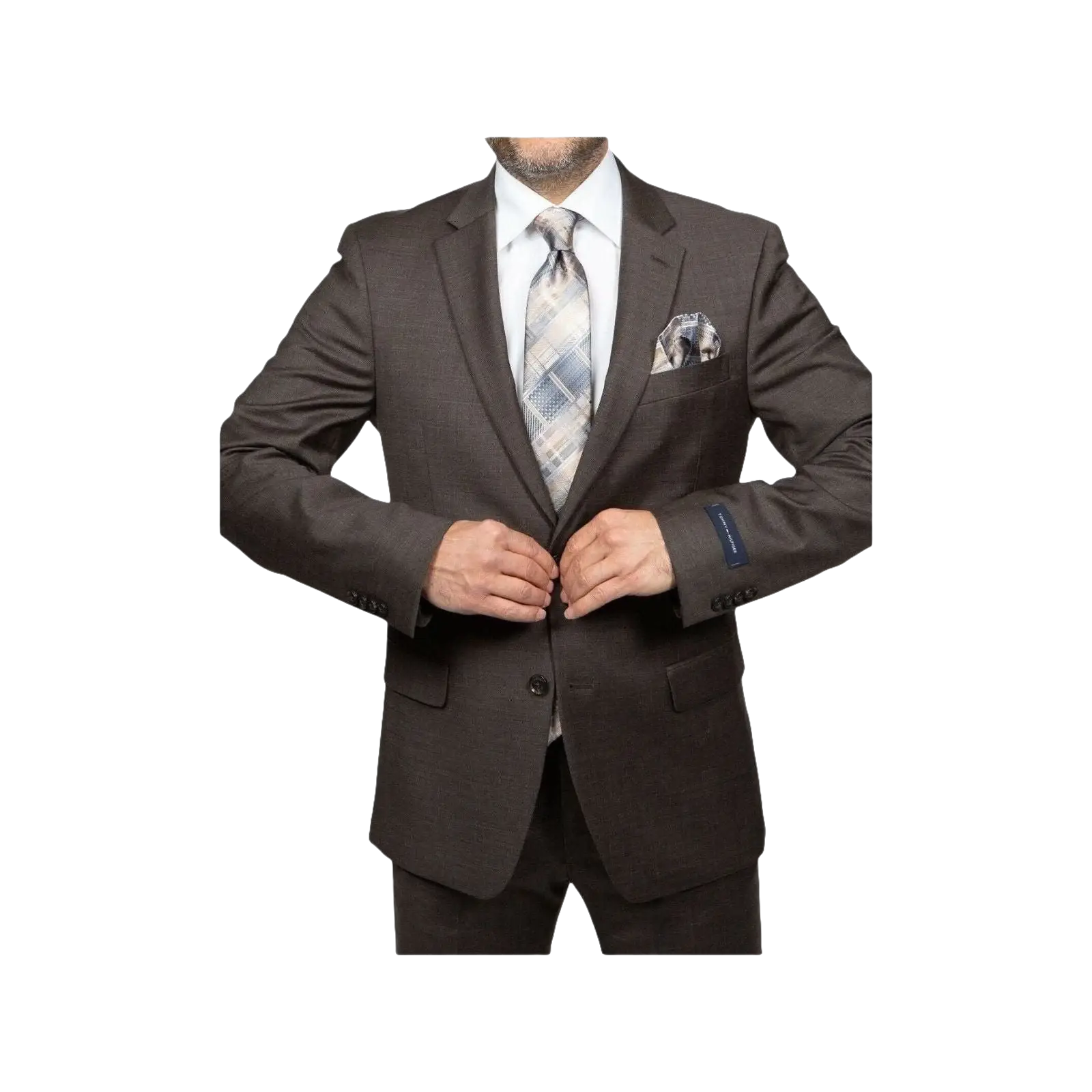 Mens TOMMY HILFIGER Suit Wool Blend 2 Button Side Vent Shark Texture 0132 Brown - J.Valintin Men's Wear Legend - 18266