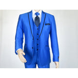 Mens Tuxedo Formal Suit ROYAL DIAMOND Slim Fit 3Pc Vested shiny Satin SL83 Blue - J.Valintin Men's Wear Legend - 8137