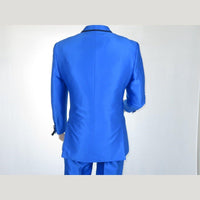 Mens Tuxedo Formal Suit ROYAL DIAMOND Slim Fit 3Pc Vested shiny Satin SL83 Blue - J.Valintin Men's Wear Legend - 8137