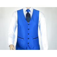 Mens Tuxedo Formal Suit ROYAL DIAMOND Slim Fit 3Pc Vested shiny Satin SL83 Blue - J.Valintin Men's Wear Legend - 8137