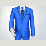 Mens Tuxedo Formal Suit ROYAL DIAMOND Slim Fit 3Pc Vested shiny Satin SL83 Blue - J.Valintin Men's Wear Legend - 8137