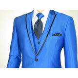 Mens Tuxedo Formal Suit ROYAL DIAMOND Slim Fit 3Pc Vested shiny Satin SL83 Blue - J.Valintin Men's Wear Legend - 8137