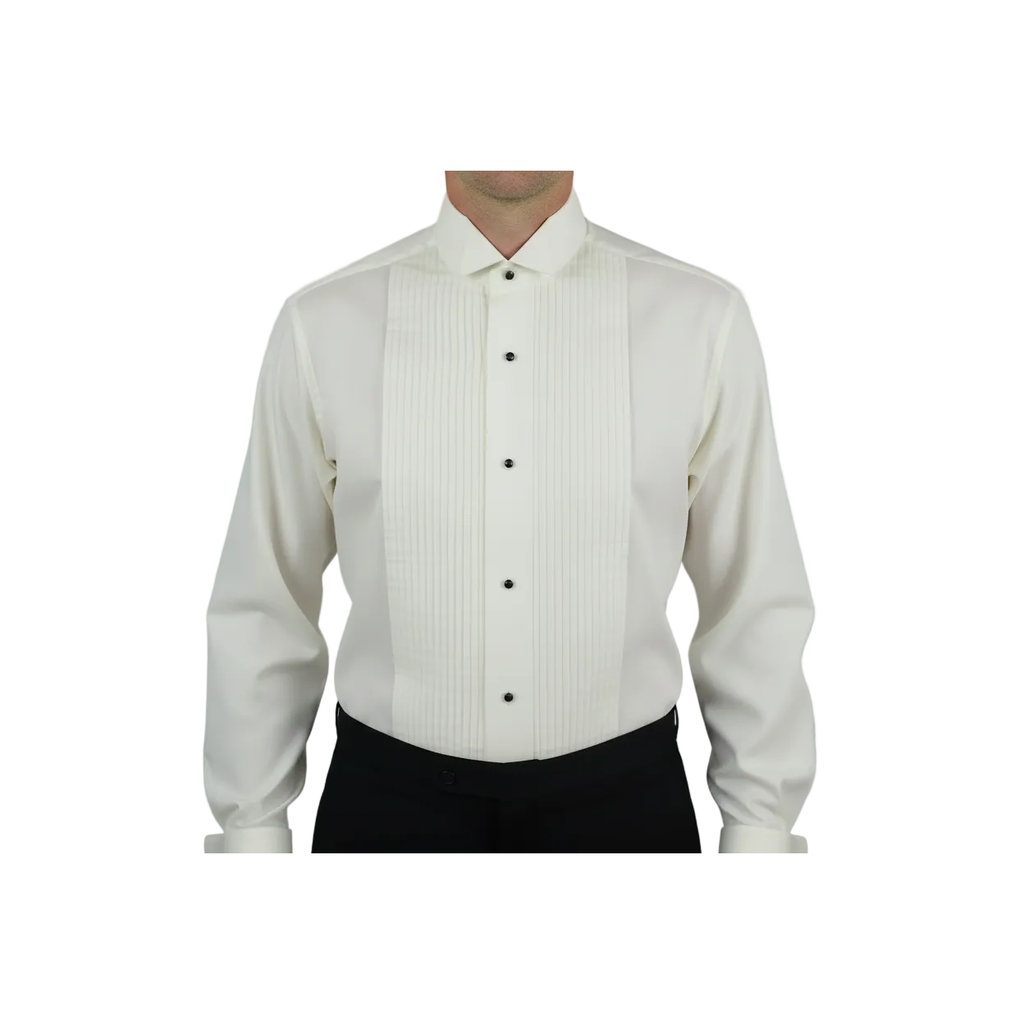 Men's Tuxedo shirt By CLASSIX Wing Tip Formal Pleated Front After Six M00 Ivory