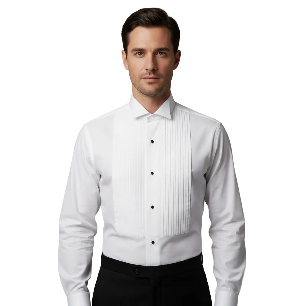 Men's Tuxedo shirt By Classix  Wing Tip Formal Pleated Front After Six M00 White