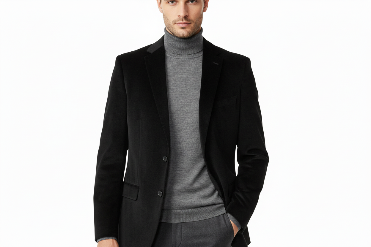 Men's Velvet Sports Coat Grammy Amy Award By BASSIRI  , LEONARDI J1042 Black