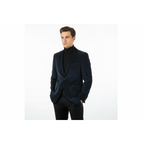 Men's Velvet Sports Coat Grammy Amy Award By BASSIRI , LEONARDI J1042 Navy Blue
