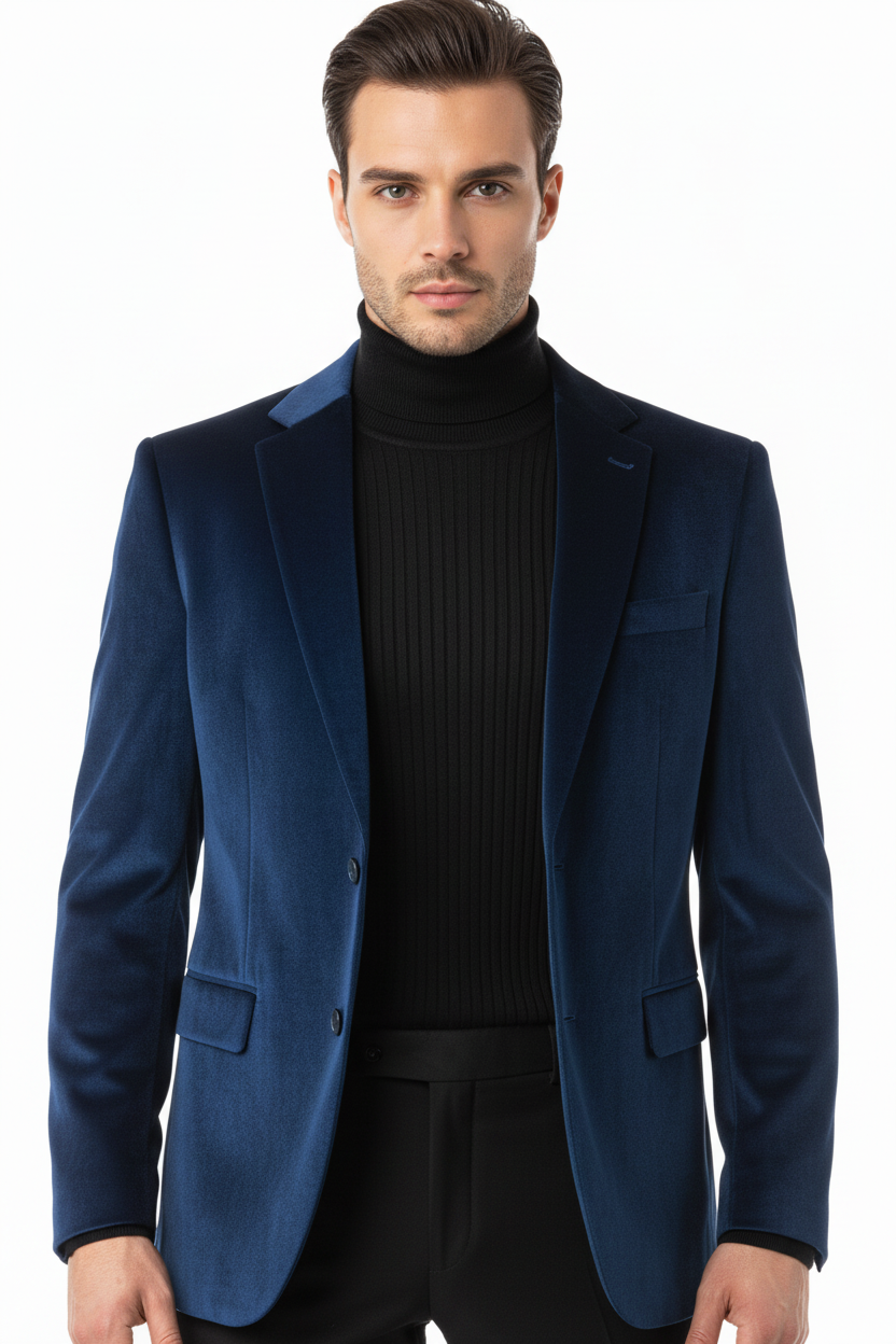 Men's Velvet Sports Coat Grammy Amy Award By BASSIRI , LEONARDI J1042 Royal Blue