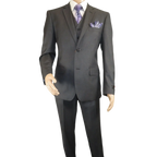 Mens Vitali Three Piece Suit Vested Semi Shiny Sharkskin M3090 Charcoal Gray - J.Valintin Men's Wear Legend - 73682