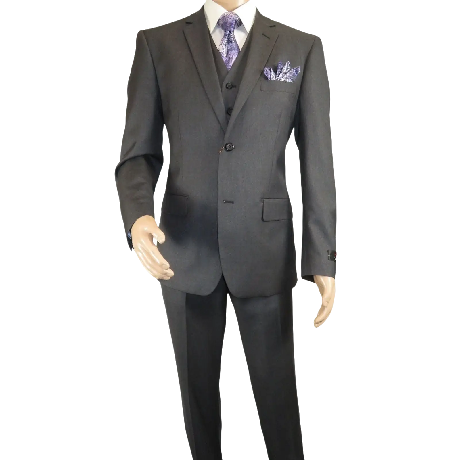 Mens Vitali Three Piece Suit Vested Semi Shiny Sharkskin M3090 Charcoal Gray - J.Valintin Men's Wear Legend - 73683
