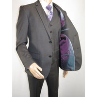 Mens Vitali Three Piece Suit Vested Semi Shiny Sharkskin M3090 Charcoal Gray - J.Valintin Men's Wear Legend - 73682