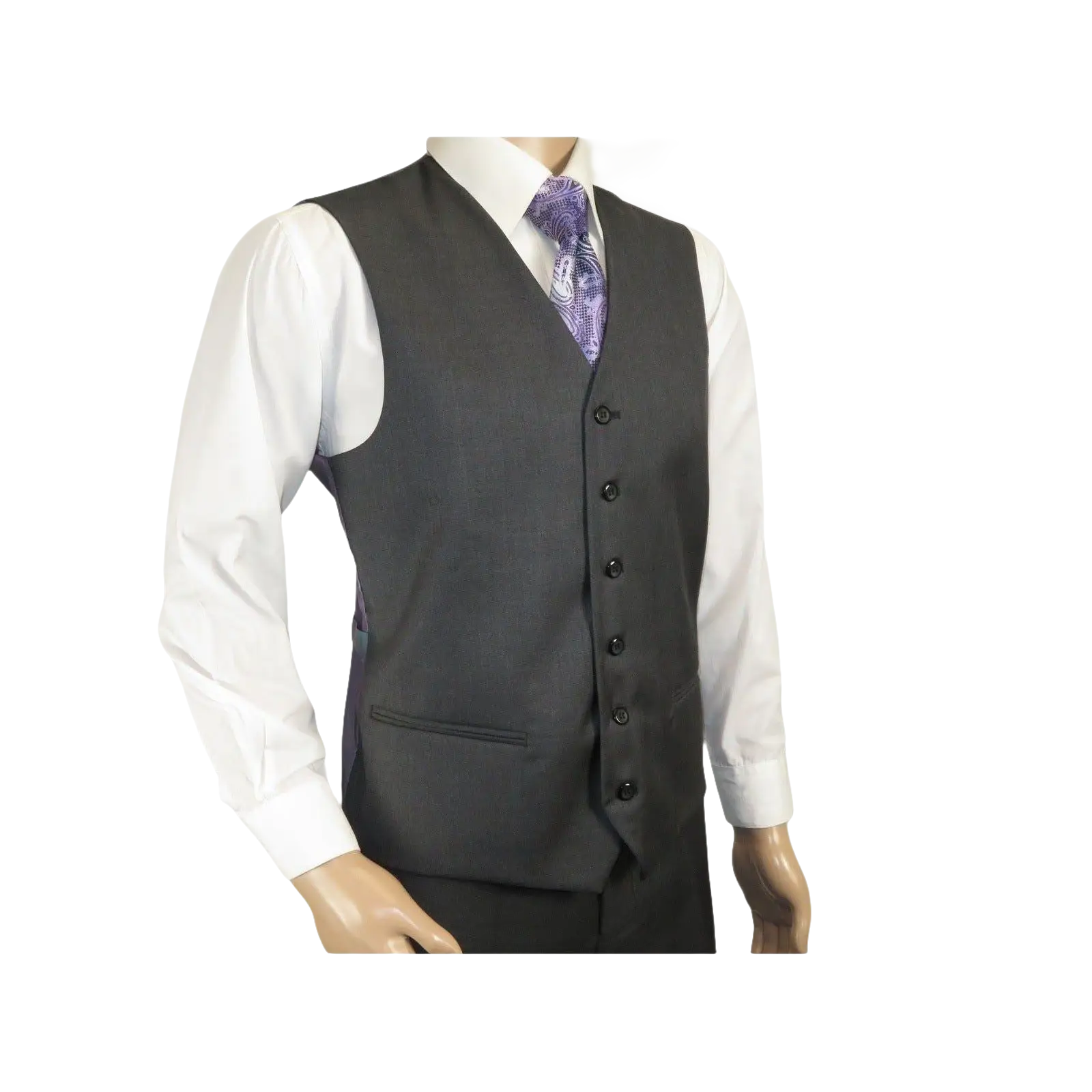 Mens Vitali Three Piece Suit Vested Semi Shiny Sharkskin M3090 Charcoal Gray - J.Valintin Men's Wear Legend - 73683