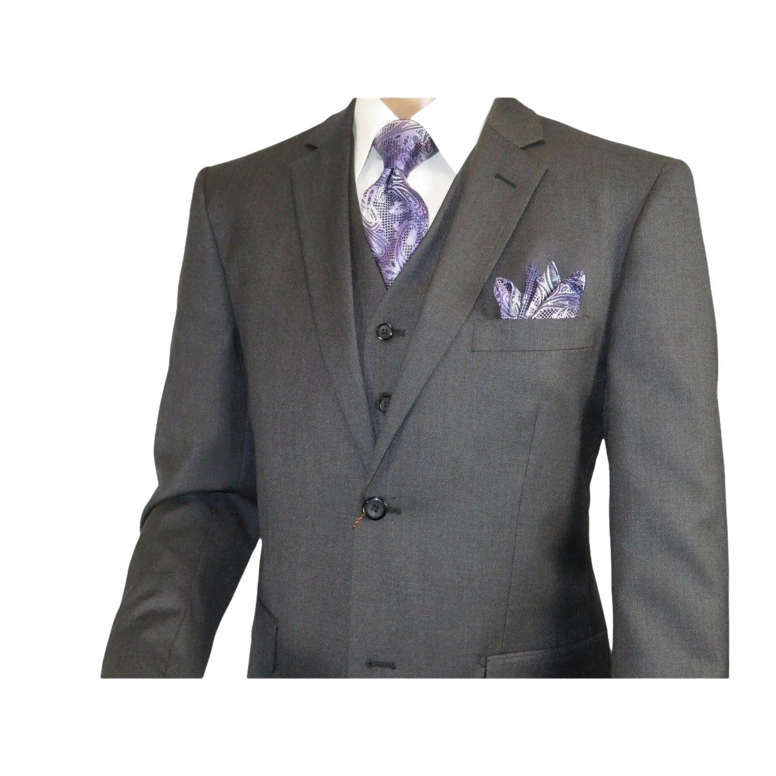 Mens Vitali Three Piece Suit Vested Semi Shiny Sharkskin M3090 Charcoal Gray - J.Valintin Men's Wear Legend - 73683