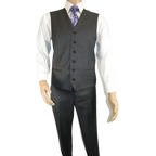 Mens Vitali Three Piece Suit Vested Semi Shiny Sharkskin M3090 Charcoal Gray - J.Valintin Men's Wear Legend - 73682