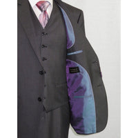 Mens Vitali Three Piece Suit Vested Semi Shiny Sharkskin M3090 Charcoal Gray - J.Valintin Men's Wear Legend - 73683