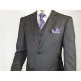 Mens Vitali Three Piece Suit Vested Semi Shiny Sharkskin M3090 Charcoal Gray - J.Valintin Men's Wear Legend - 73683