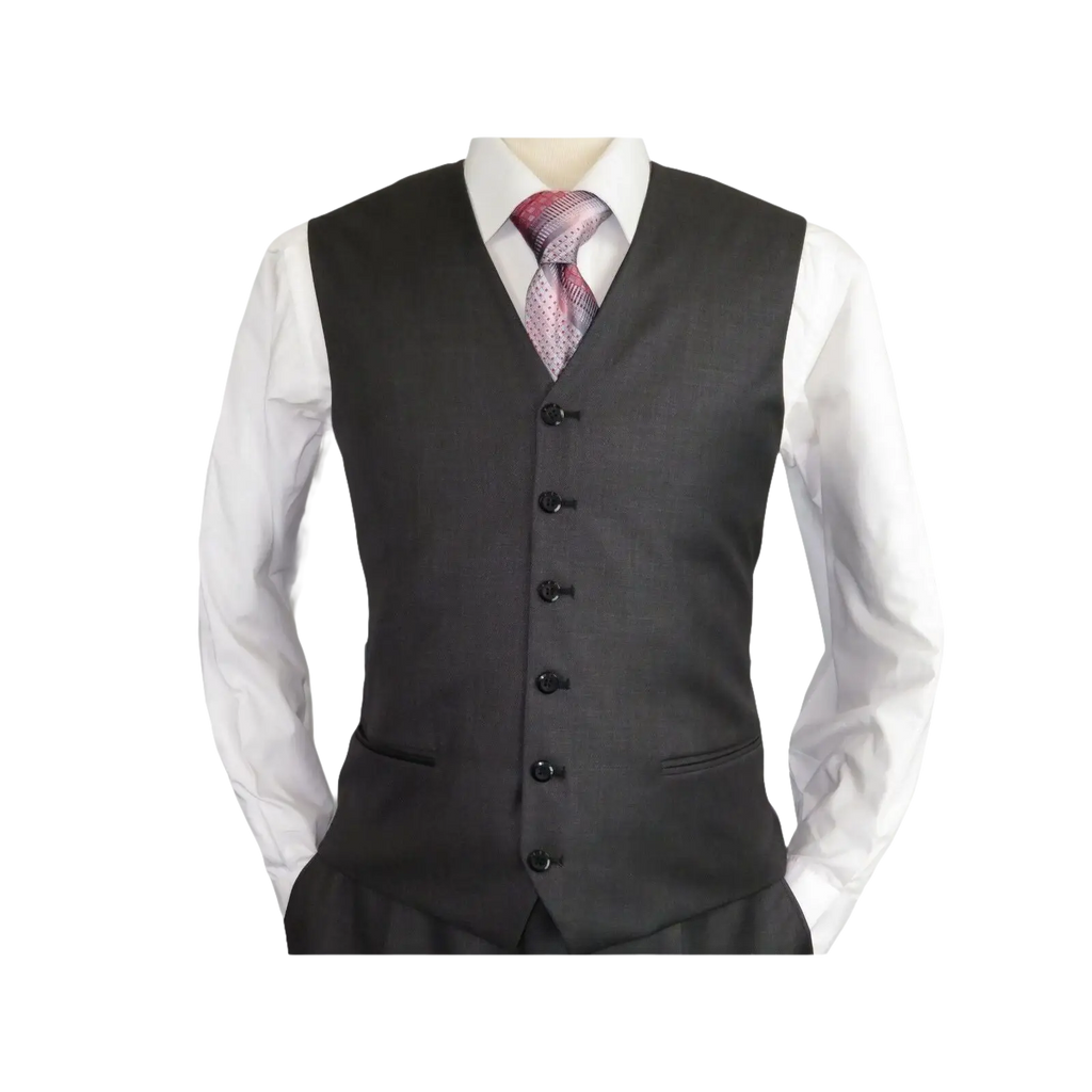 Mens Vitali Three Piece Suit Vested Semi Shiny Sharkskin M3090 Charcoal Gray - J.Valintin Men's Wear Legend - 73683