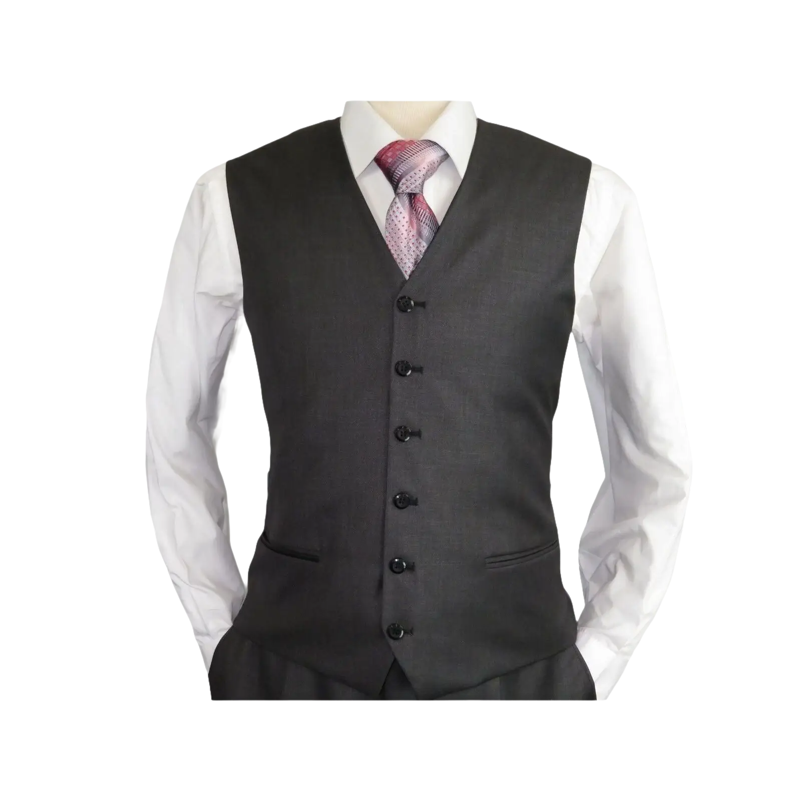 Mens Vitali Three Piece Suit Vested Semi Shiny Sharkskin M3090 Charcoal Gray - J.Valintin Men's Wear Legend - 73683