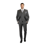 Mens Vitali Three Piece Suit Vested Semi Shiny Sharkskin M3090 Charcoal Gray