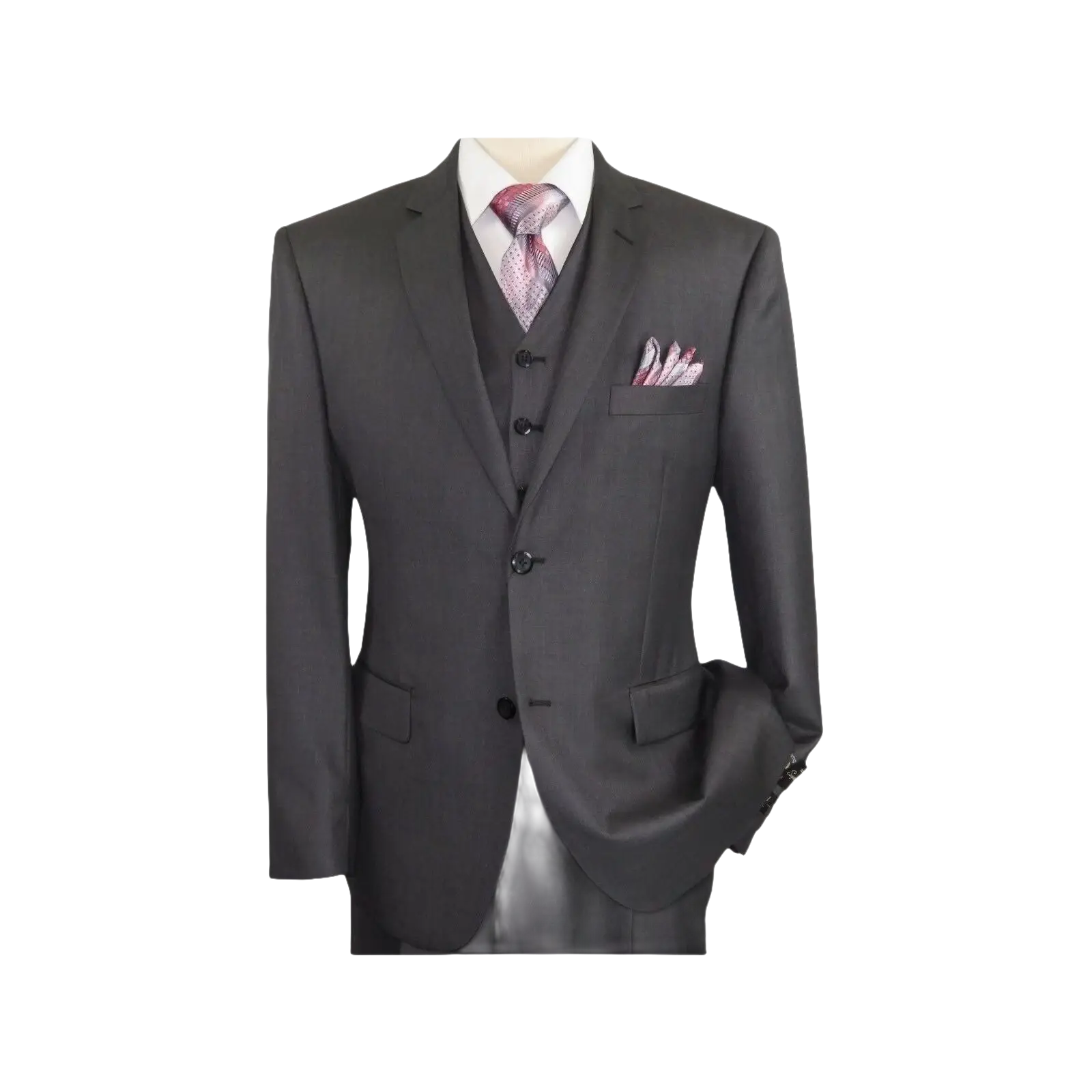 Mens Vitali Three Piece Suit Vested Semi Shiny Sharkskin M3090 Charcoal Gray - J.Valintin Men's Wear Legend - 73683