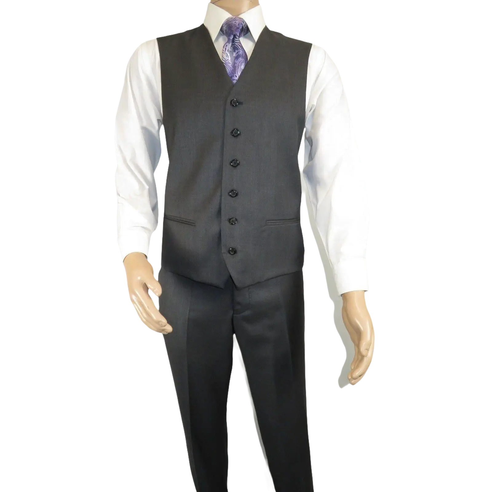 Mens Vitali Three Piece Suit Vested Semi Shiny Sharkskin M3090 Charcoal Gray - J.Valintin Men's Wear Legend - 73683