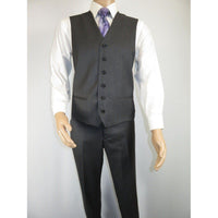 Mens Vitali Three Piece Suit Vested Semi Shiny Sharkskin M3090 Charcoal Gray - J.Valintin Men's Wear Legend - 73683